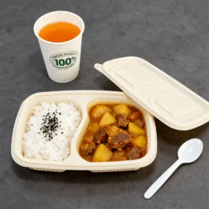 Cornstarch Food Container Tray With Lid 650ml 2-Compt.| Bioleader® Cornstarch Tableware Manufacturer