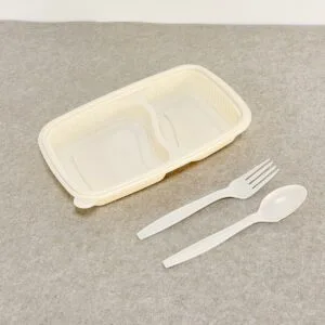 Cornstarch Food Container Tray With Lid 650ml 2-Compt.| Bioleader® Cornstarch Tableware Manufacturer