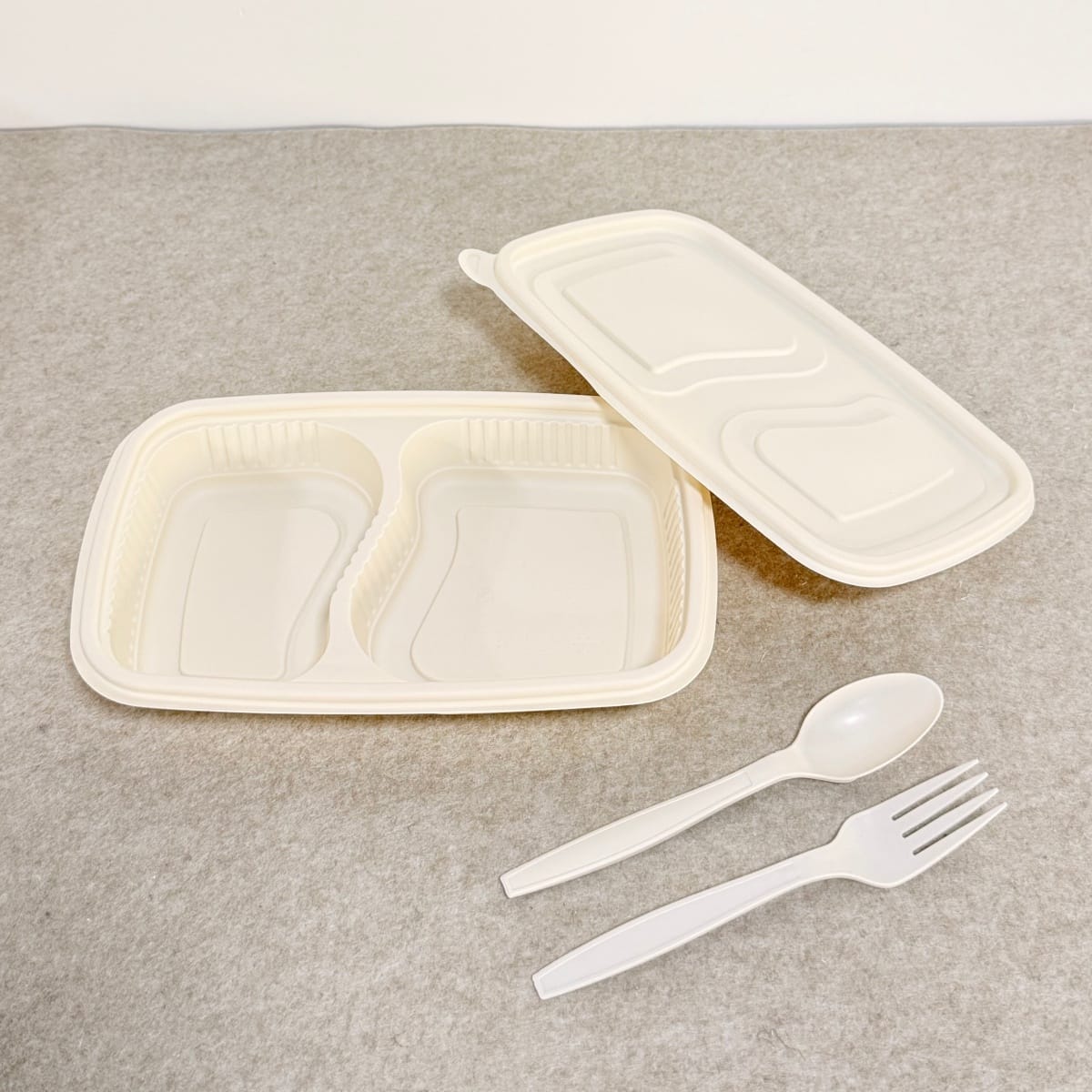 Almidón de Maíz Recipiente para Alimentos Bandeja Con Tapa 650ml 2-Compt.| Bioleader® Almidón de Maíz Vajilla Fabricante