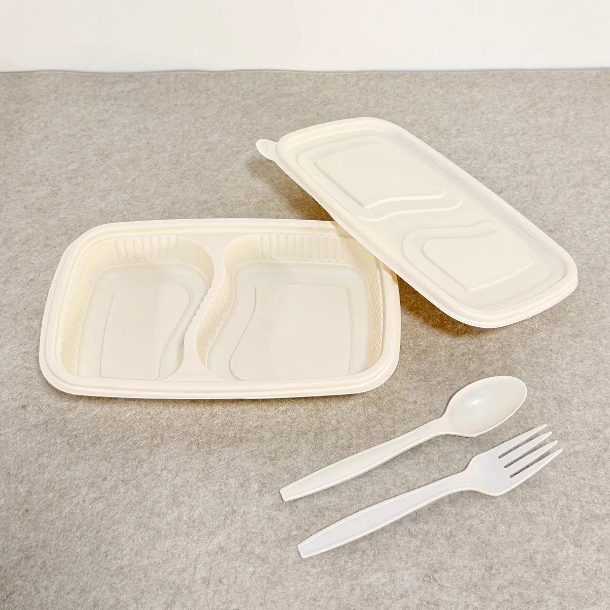 Cornstarch Food Container Tray With Lid 650ml 2-Compt.| Bioleader® Cornstarch Tableware Manufacturer
