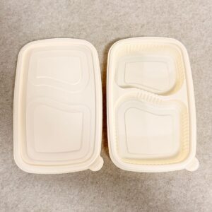Vassoio per alimenti in amido di mais con coperchio 650ml 2-Compt.| Produttore di stoviglie in amido di mais Bioleader®