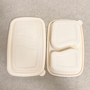 Vassoio per alimenti in amido di mais con coperchio 650ml 2-Compt.| Produttore di stoviglie in amido di mais Bioleader®