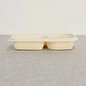 Cornstarch Food Container Tray With Lid 650ml 2-Compt.| Bioleader® Cornstarch Tableware Manufacturer