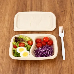 Cornstarch Food Container Tray With Lid 650ml 2-Compt.| Bioleader® Cornstarch Tableware Manufacturer