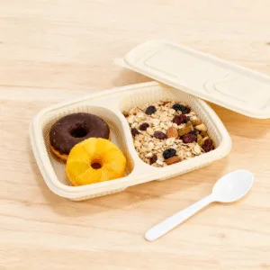Cornstarch Food Container Tray With Lid 650ml 2-Compt.| Bioleader® Cornstarch Tableware Manufacturer