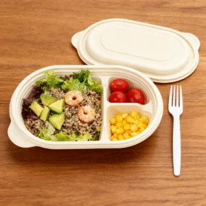 Cornstarch Food Container Tray With Lid 650ml 3-Compt.| Bioleader® Cornstarch Tableware Manufacturer