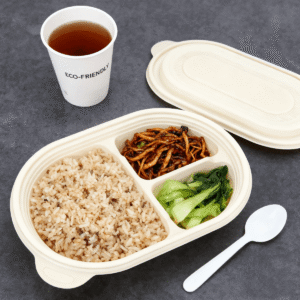 Cornstarch Food Container Tray With Lid 650ml 3-Compt.| Bioleader® Cornstarch Tableware Manufacturer