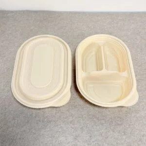 Cornstarch Food Container Tray With Lid 650ml 3-Compt.| Bioleader® Cornstarch Tableware Manufacturer