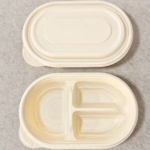 Cornstarch Food Container Tray With Lid 650ml 3-Compt.| Bioleader® Cornstarch Tableware Manufacturer