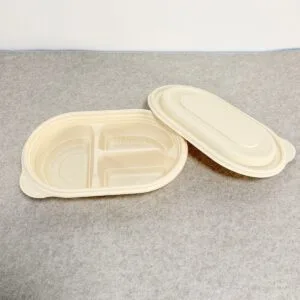 Cornstarch Food Container Tray With Lid 650ml 3-Compt.| Bioleader® Cornstarch Tableware Manufacturer