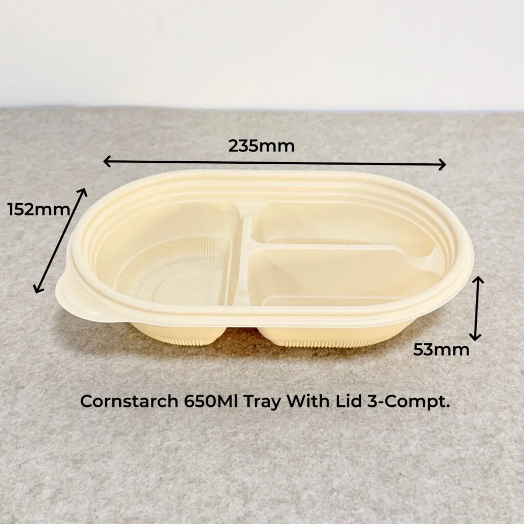 Maïszetmeel voedselcontainer met deksel 650ml 3-Compt.| Bioleader® Fabrikant van maïszetmeel tafelgerei