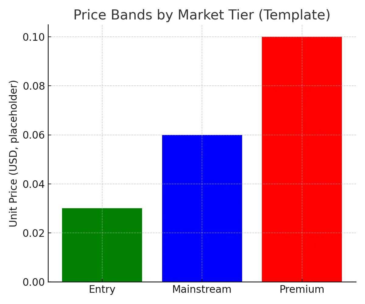 Average price bands by market tier: entry, mainstream, premium.