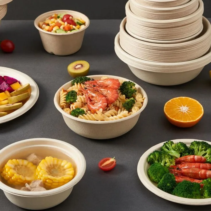 Чаша из сахарной целлюлозы компостируемый контейнер для еды из багассы 1 Чаша из сахарной целлюлозы компостируемый контейнер для еды из багассы 1