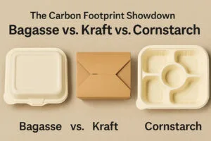Carbon footprint comparison of bagasse, kraft paper and cornstarch packaging with LCA highlights