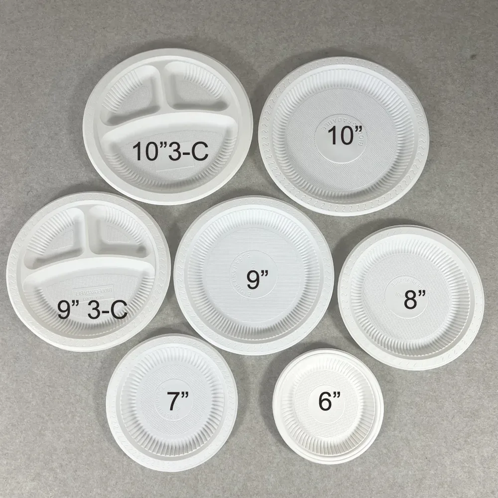 Eco-friendly biodegradable plastic plates by Bioleader® in full size range 6-10inch for bulk wholesale