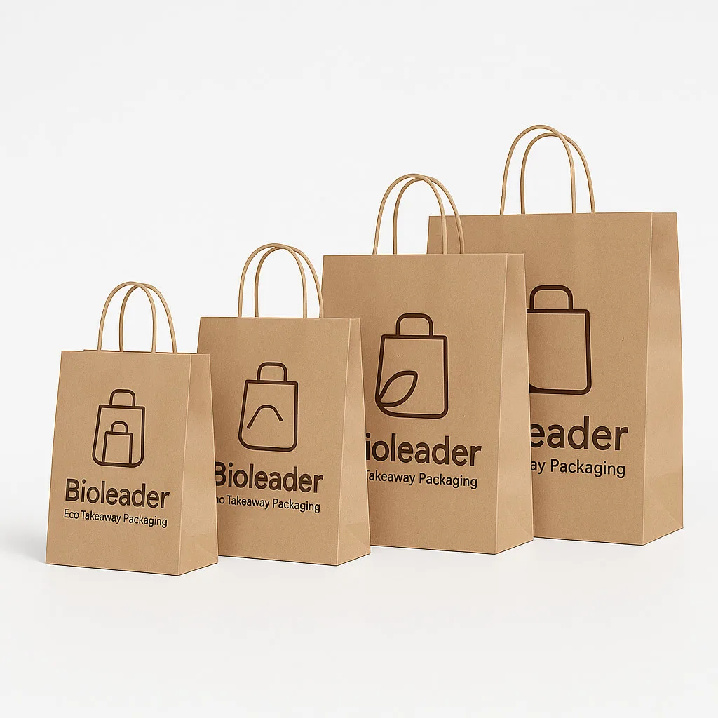 Bioleader-Kraftpapiertüten in verschiedenen Größen für OEM-Logoaufdruck und Verpackungen zum Mitnehmen