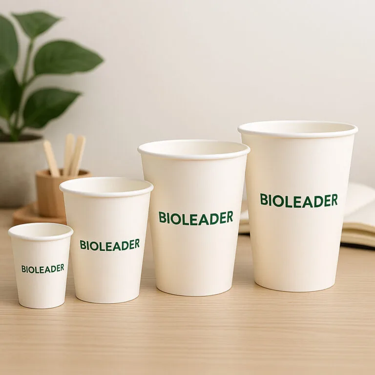 Copos de papel descartáveis em tamanhos de 4 a 20 onças, desde pequenos a grandes, adequados para encomendas por grosso com logótipo personalizado.