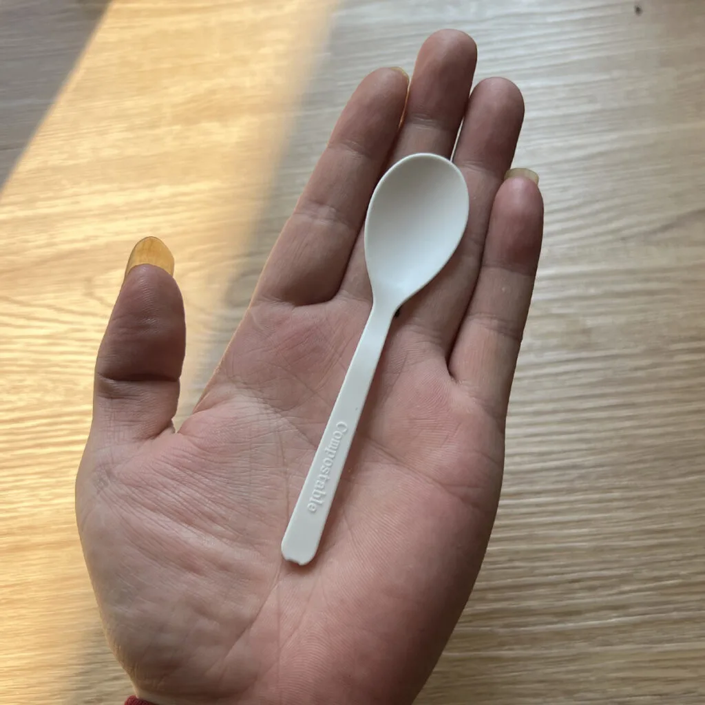 Piccoli cucchiai di plastica compostabili CPLA per tè, caffè, gelato, yogurt - 105 mm/4,2 pollici