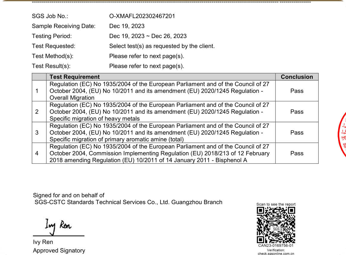 EG Nr. 1935-2004 - EU Nr. 10-2011 Bericht über die bestandene Prüfung