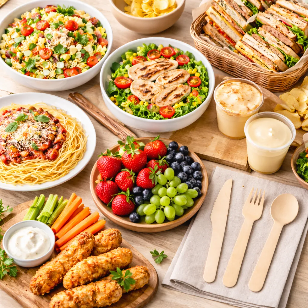 Einwegbesteck aus Holz, das für Mahlzeiten zum Mitnehmen und in der Gastronomie verwendet wird