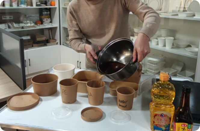 Hochtemperatur-, Wasser- und Ölbeständigkeitstests von Bioleader® Kraft- und Papierschalen