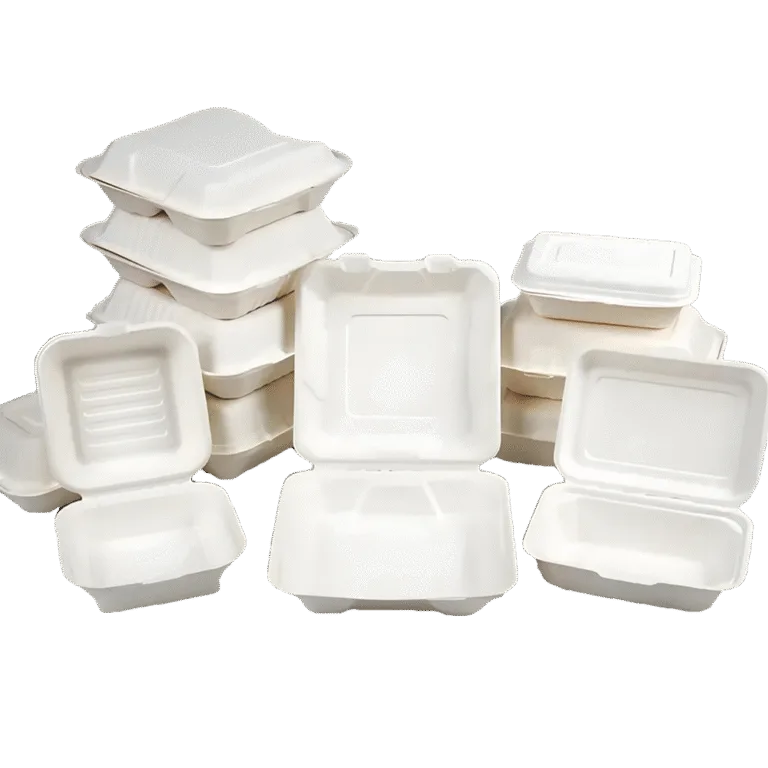 Embalagens em concha compostáveis para restaurantes e embalagens a granel para takeaway