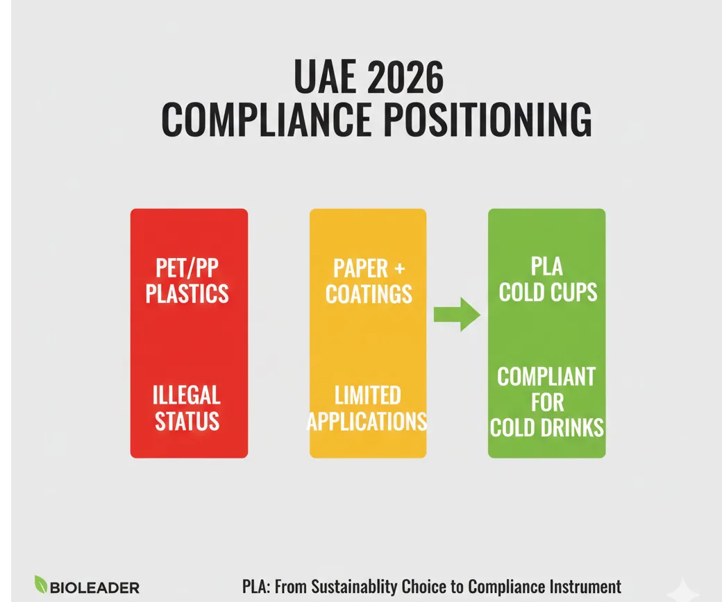 PLA-bekers gepositioneerd als de meest uitvoerbare oplossing voor naleving van het UAE 2026 plastic verbod