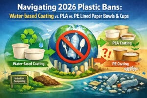 Taças de papel sem plástico 2026 com revestimento à base de água para embalagem sustentável, recicláveis e compostáveis