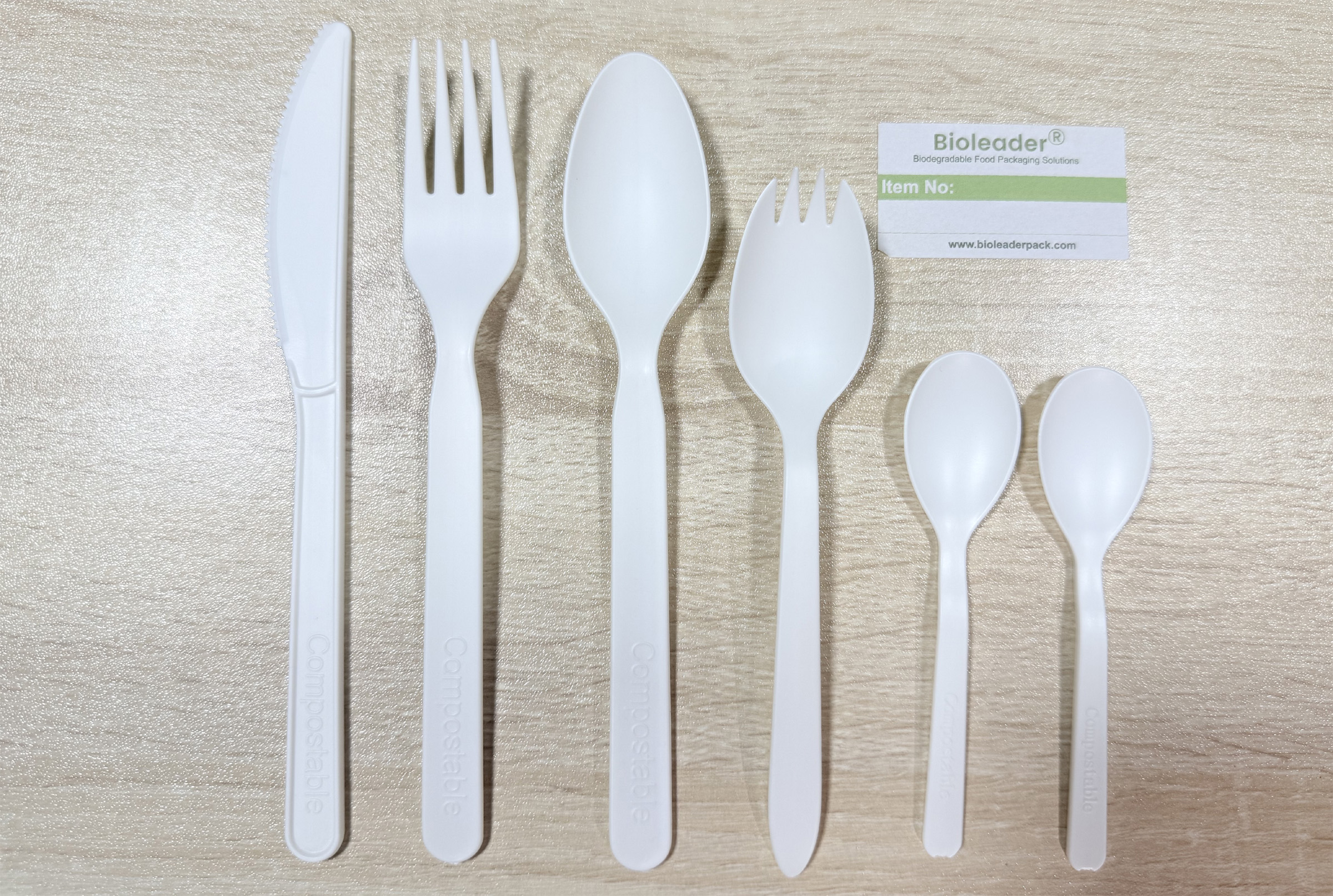 Bioleader high-performance CPLA cutlery set designed for heat resistance up to 120°C, fully compliant with China NHC 2026 Announcement No. 1 and EU 10/2011 food-contact standards.