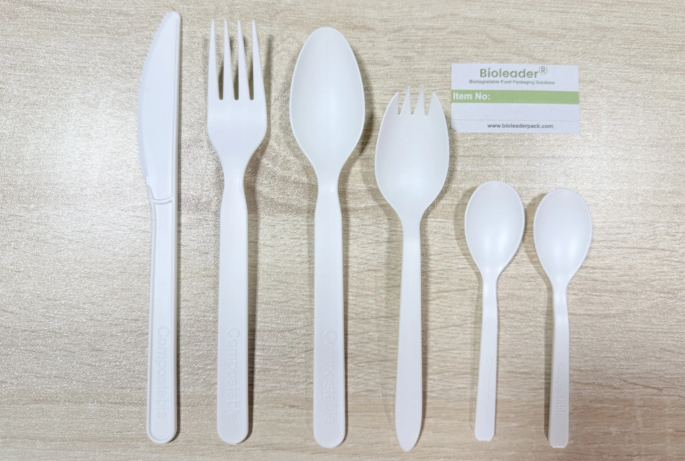 Bioleader high-performance CPLA cutlery set designed for heat resistance up to 120°C, fully compliant with China NHC 2026 Announcement No. 1 and EU 10/2011 food-contact standards.
