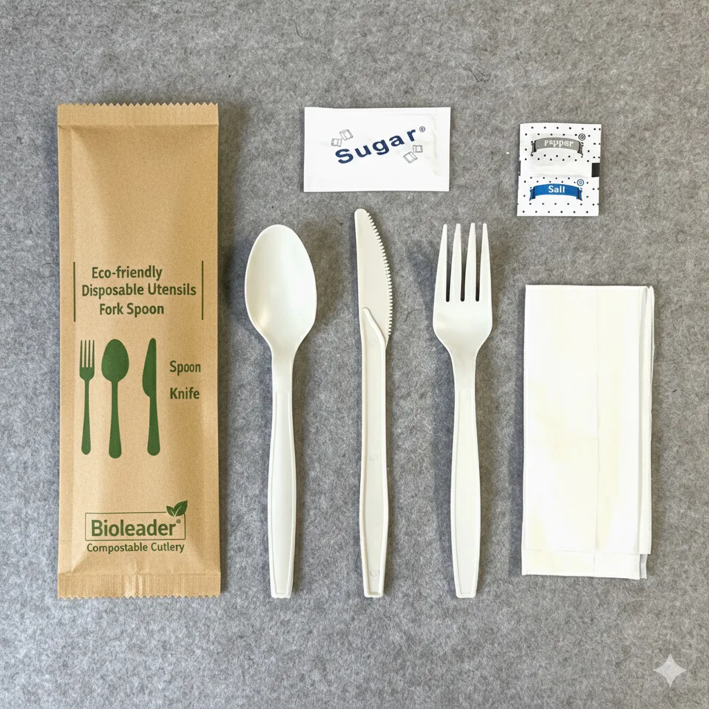Umweltfreundliches Einwegbesteck | Gabel, Löffel, Messer | Bioleader® kompostierbares Besteck