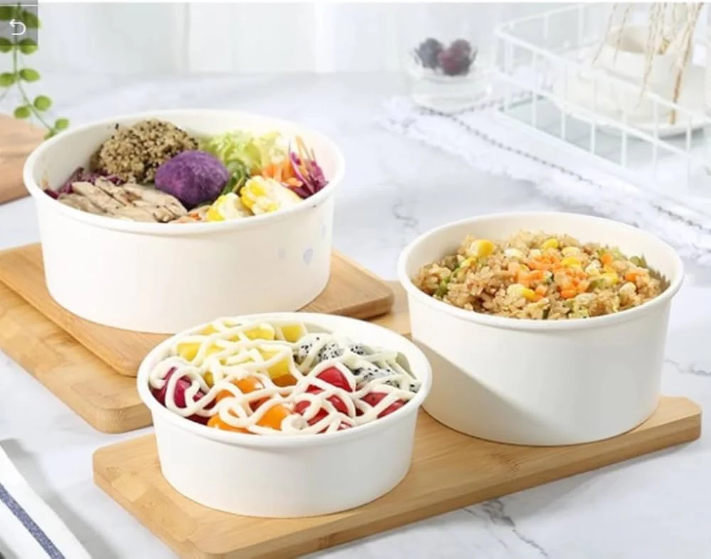 White Paper Salad Bowl with Lids