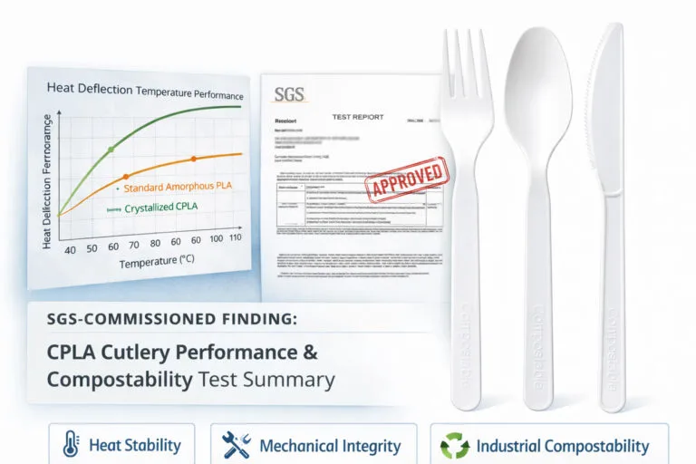 Relatório de teste de talheres CPLA: Resistência ao calor, força e prontidão para compostagem industrial (encomendado pela SGS)