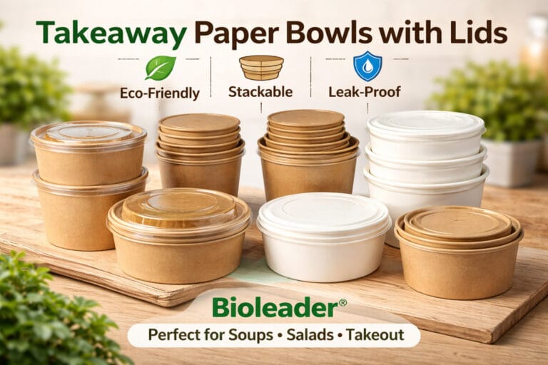 Takeaway Paper Bowls with Lids | Eco-Friendly, Takeout togo, Stackable & Leak-Proof | Bioleader®