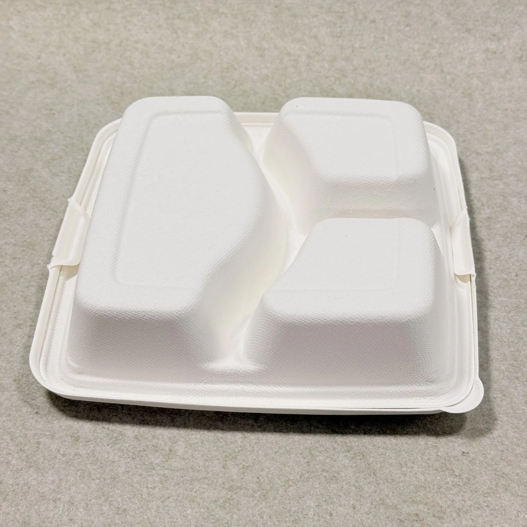 1000ml textura y detalle de la caja bento de bagazo de 3 compartimentos