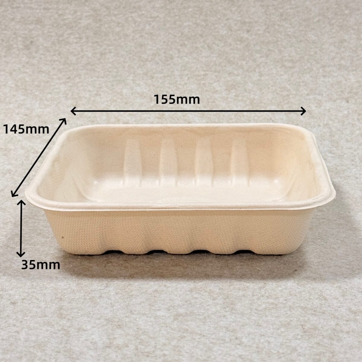 Compostable mushroom tray 6 x 6 with size dimensions