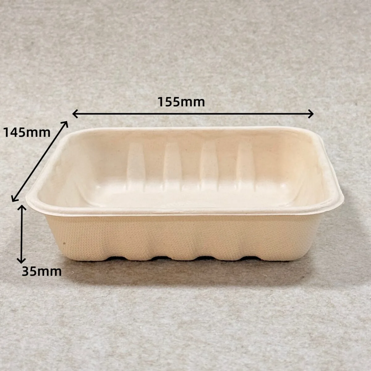 堆肥化可能きのこトレイ 6 x 6 サイズ寸法付き