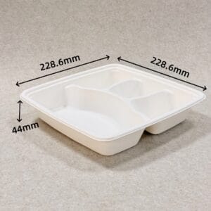 4-Compartment Sugarcane Food Container with Lid 1000ml | Bioleader®
