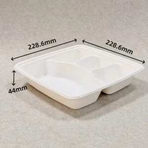 4-Compartment Sugarcane Food Container with Lid 1000ml | Bioleader®