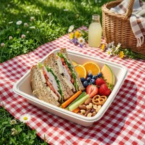 Recipiente para alimentos de cana-de-açúcar de 9 "x9" com tampa para refeições de piquenique