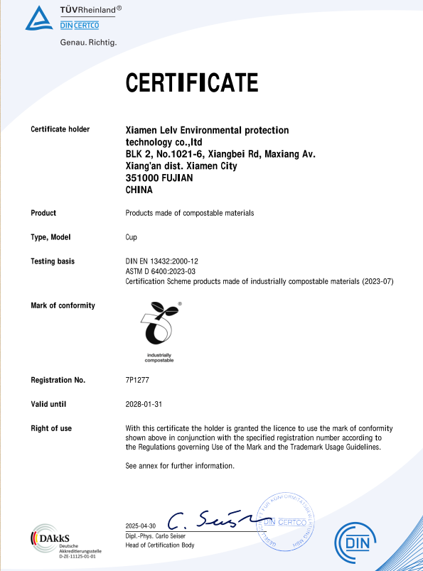 ASTM D6400 - Compostable PLA Cups