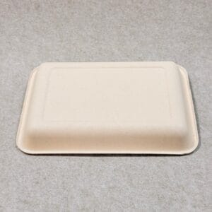 Abbildung der biologisch abbaubaren Obstschale von Bioleader, die das plastikfreie Material, den kompostierbaren Wert, die robuste Konstruktion und die Eignung für die Verpackung von Obst und Frischwaren hervorhebt.