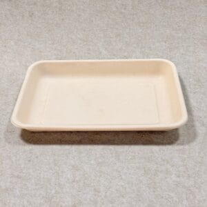 Ansicht der Abmessungen der biologisch abbaubaren Obstschale 9 x 6,5 600-800 ml, mit Angabe der Länge und Breite der Schale und der praktischen Größe für die Verpackung von Obst, die Auslage von Produkten und die Auswahl von Einzelhandelsverpackungen.