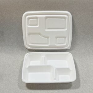 Contenitore per il pranzo compostabile a 4 scomparti con coperchio 1000-1200ml