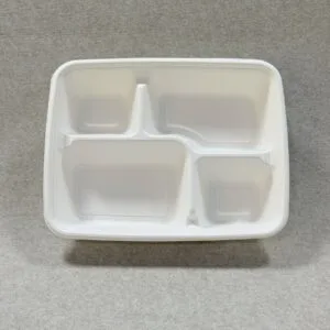 Caixa de almoço compostável com 4 compartimentos e tampa 1000-1200ml