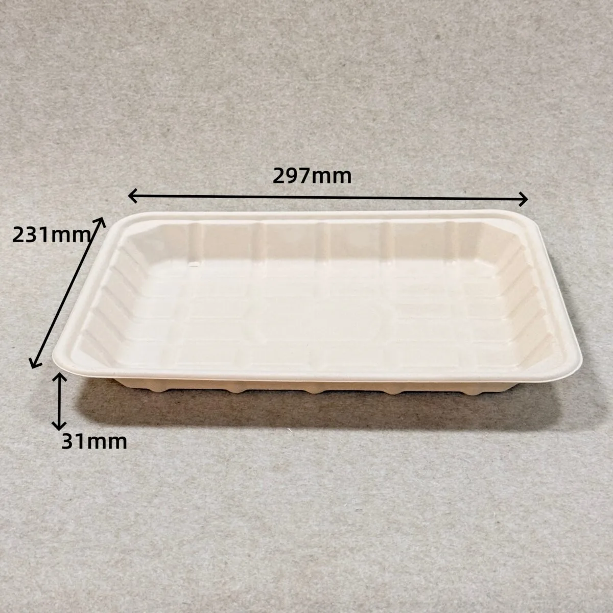 Compostable bagasse meat tray 12 x 9 with size dimensions