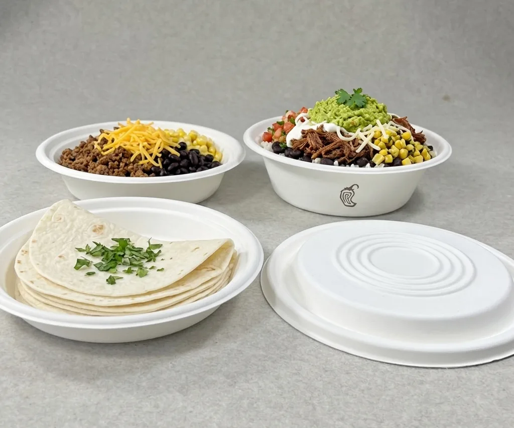 Compostable Chipotle Burrito Bowl Bagasse Takeaway Bowl