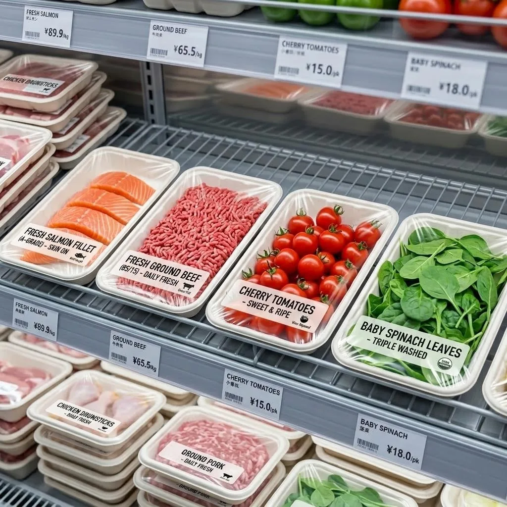 Kompostierbare Supermarktschalen für Fleisch und Gemüse aus Zuckerrohr-Bagasse