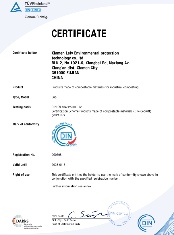 DIN EN 13432 - Compostable PLA Cups