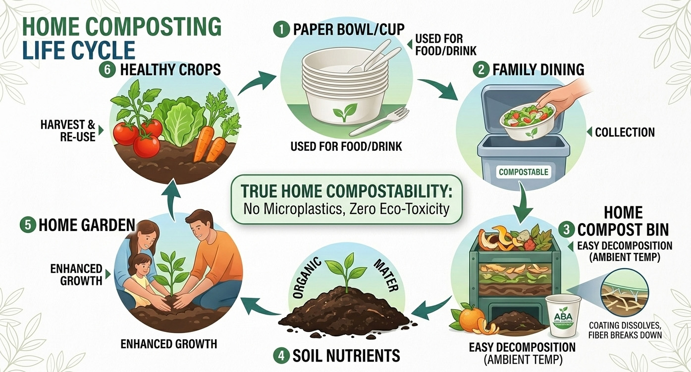 Home composting process of bio-based paper bowls and cups